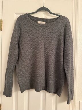 LOFT Gray Textured Crewneck Sweater